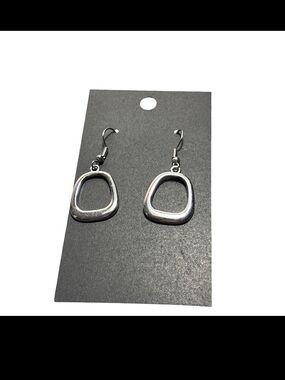 Silver Open Geometric Drop Earrings - Unbranded